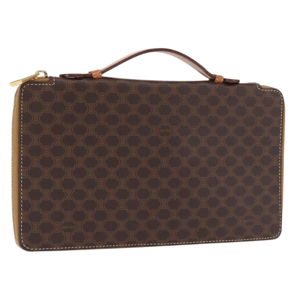 CELINE Macadam Canvas Travel Case PVC Leather Brown Gold Auth ki6242 - Picture 1 of 16